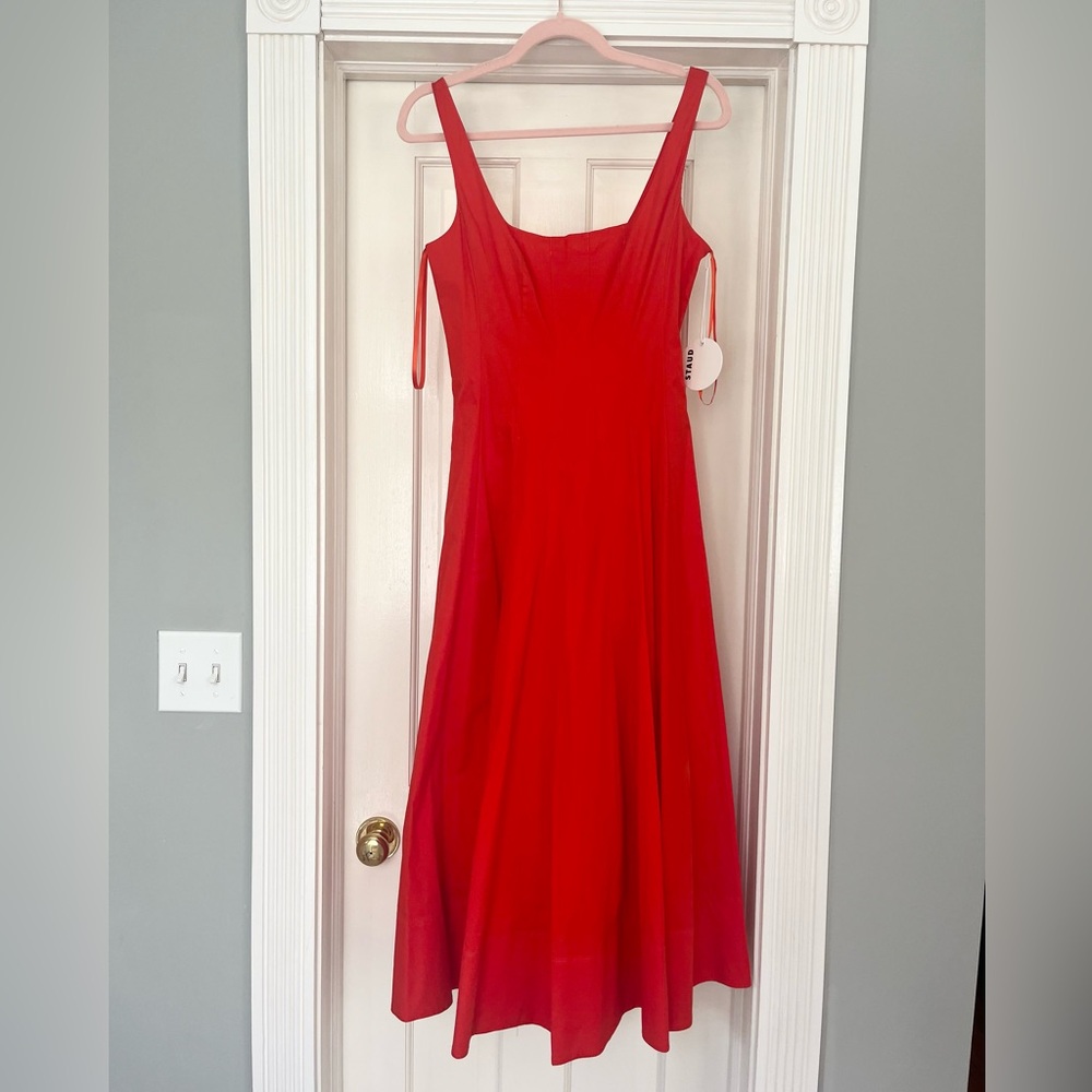 NWT Staud Wells Midi Dress in Fire Poplin 🍅 Gorgeous Tomato Red - Picture 4 of 5